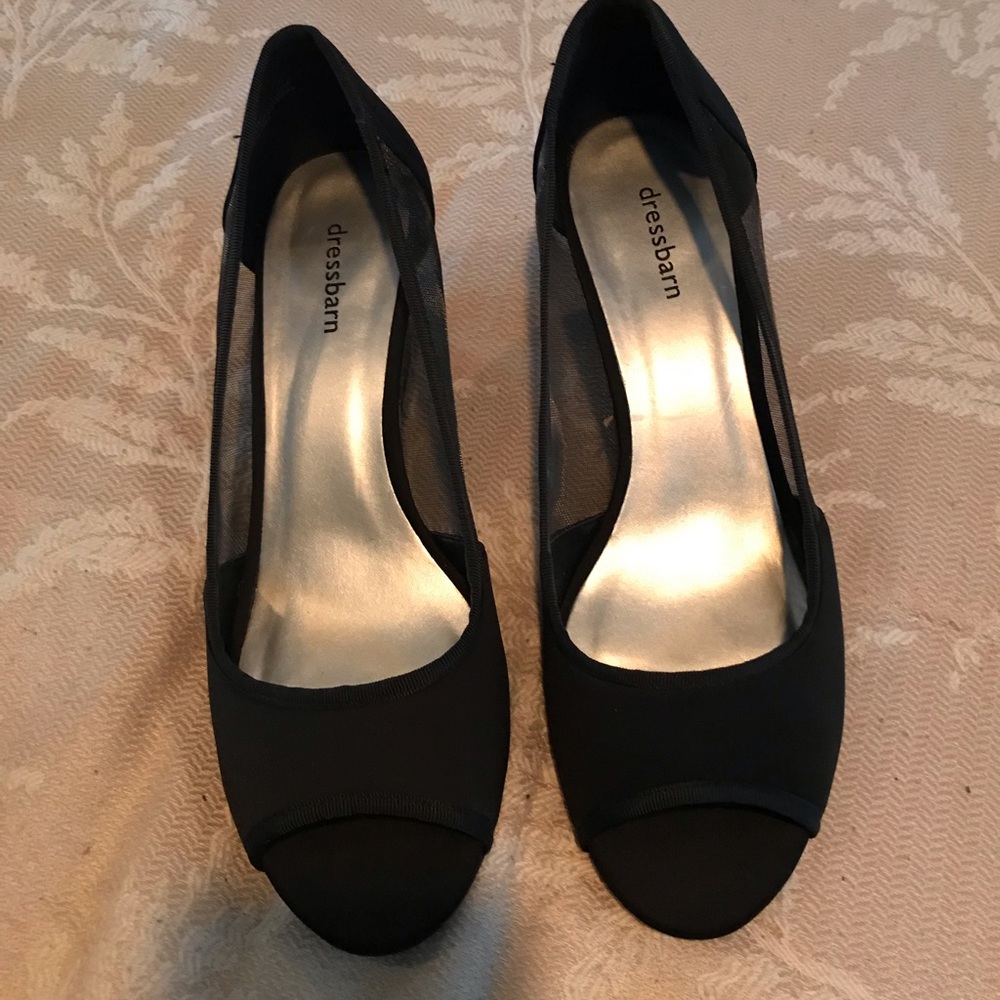 Black dressy wedge open toe shoes